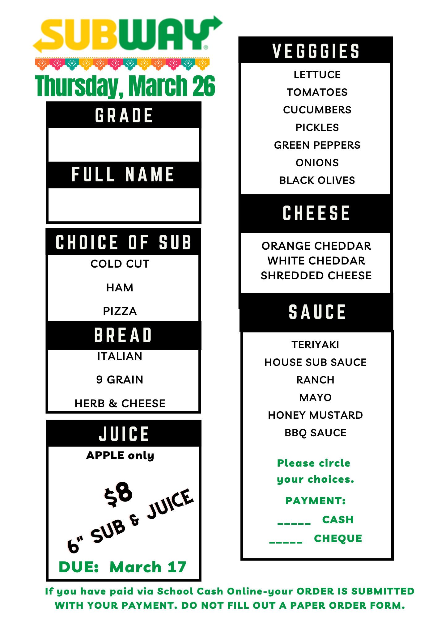 Subway Lunch-March 26