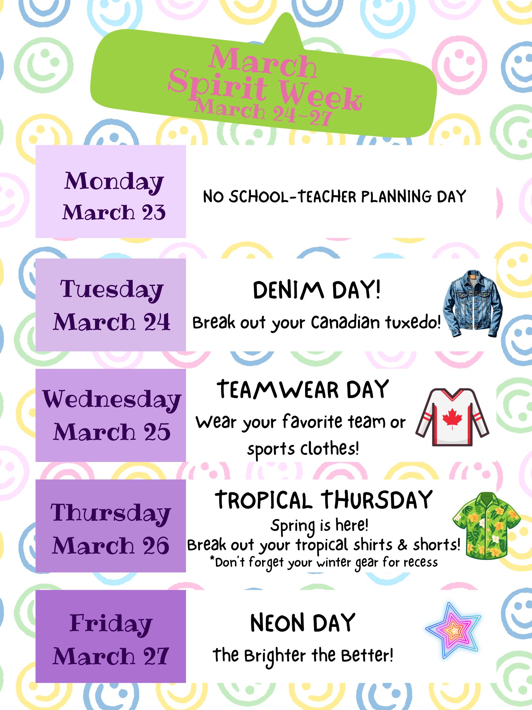 March 24-27 Spirit Week